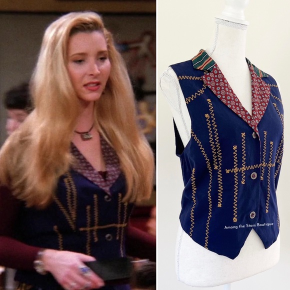 Extremely Rare 90s Vintage Mixed Print Navy Vest ASO Phoebe Buffay in Friends - Picture 2 of 13